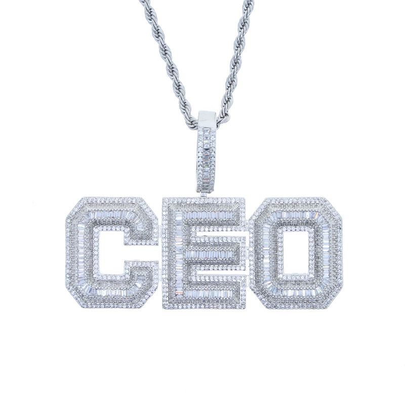 Men's Hip Hop Jewelry Letter Pendant Necklace With Cubic Zirconia, Gold/Silver Plated Twist Chain, 24 Inches, Urban Streetwear Accessory_ipsvogv.com