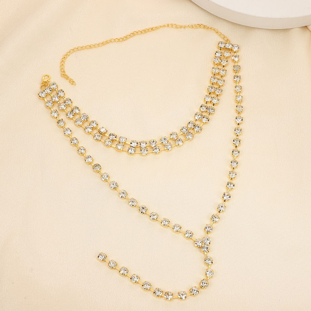 Personality Trend Sparkling Crystal Necklace European And American Fashion Long Geometric Collarbone Chain Necklace_ipsvogv.com