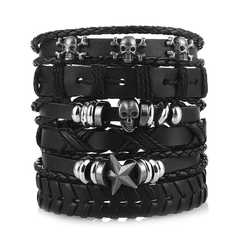 Mulsanne Leather Skull Multi-layer Bracelet For Men New Hip-hop Style Braided Jewelry_ipsvogv.com