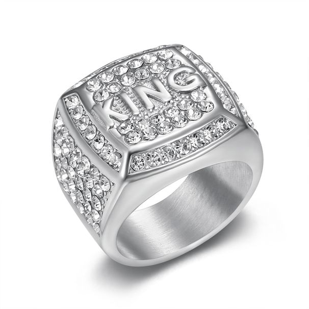 New Hip-Hop Titanium Steel Vacuum Gold Plated Inlaid With Diamonds KING Ring_ipsvogv.com