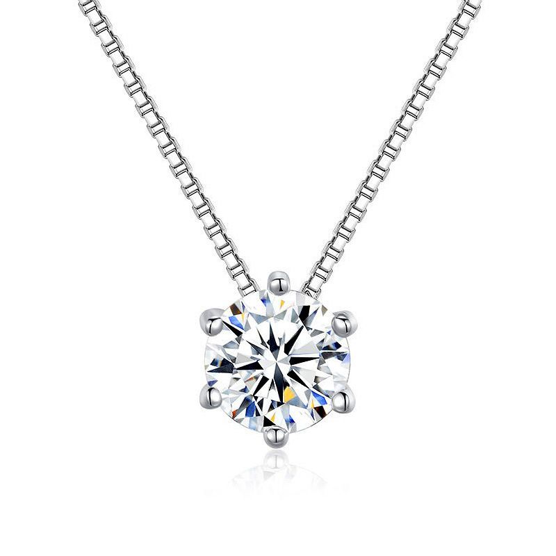 S Pure Silver Simple and Fashionable Six Claw Necklace with One Carat Mosang Stone Pendant_ipsvogv.com