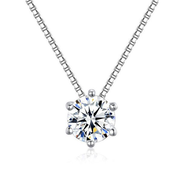 S Pure Silver Simple and Fashionable Six Claw Necklace with One Carat Mosang Stone Pendant_ipsvogv.com