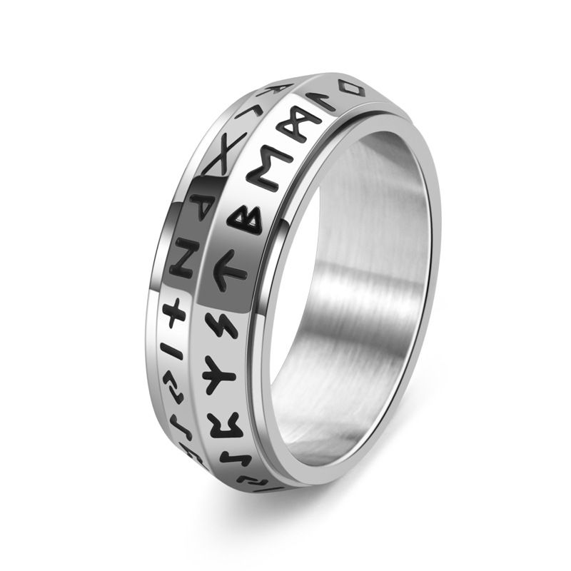 Men's Jewelry Retro Nordic Viking Rune Titanium Steel Personality Rotatable Ring Niche Jewelry_ipsvogv.com