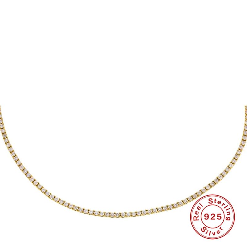 S Pure Silver Hip-Hop 2.0mm Tennis Chain Diamond-Studded Clavicle Trendy French INS Light Luxury Choker Necklace_ipsvogv.com