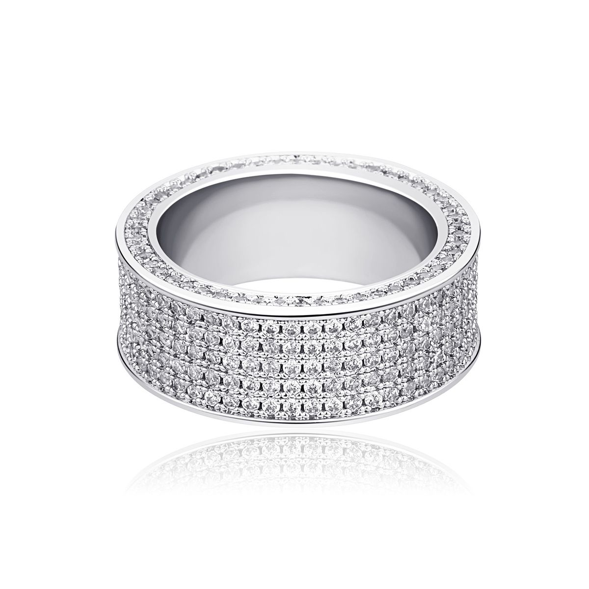 Hip Hop Five Row Diamond For Men And Women INS Cool Style Ring With Micro Set Zircon Plated Real Gold Jewelry_ipsvogv.com