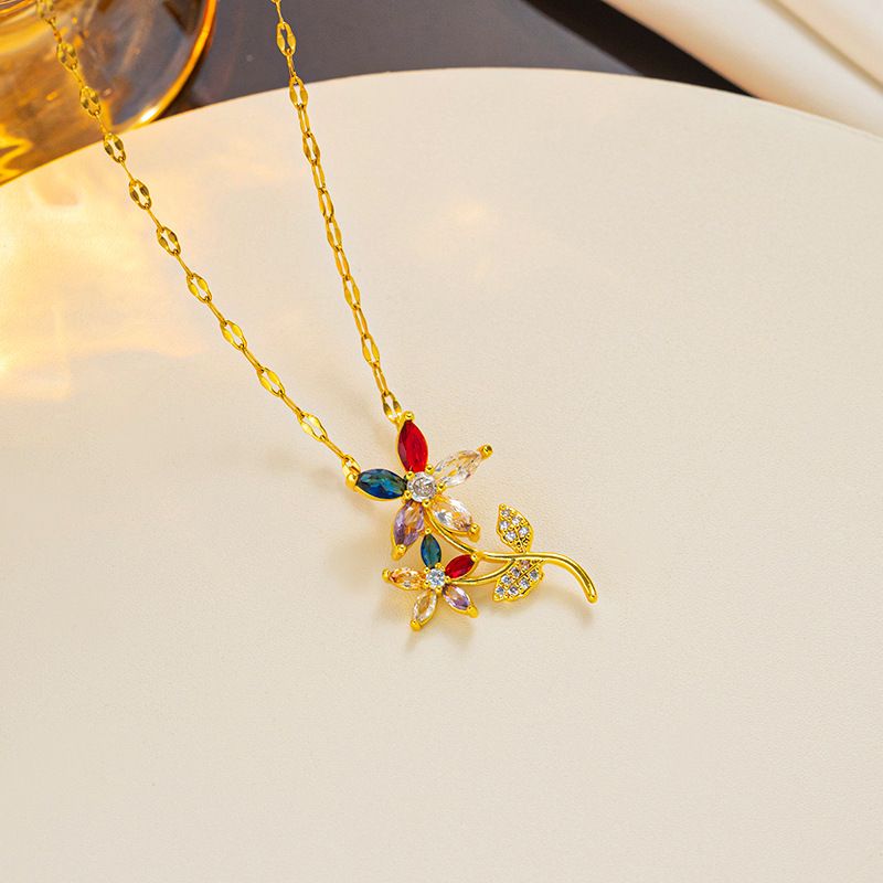 Fashionable Classic Niche Personality Set With Zircon Flower Necklace, Versatile And Luxurious Accessory For Women's_ipsvogv.com