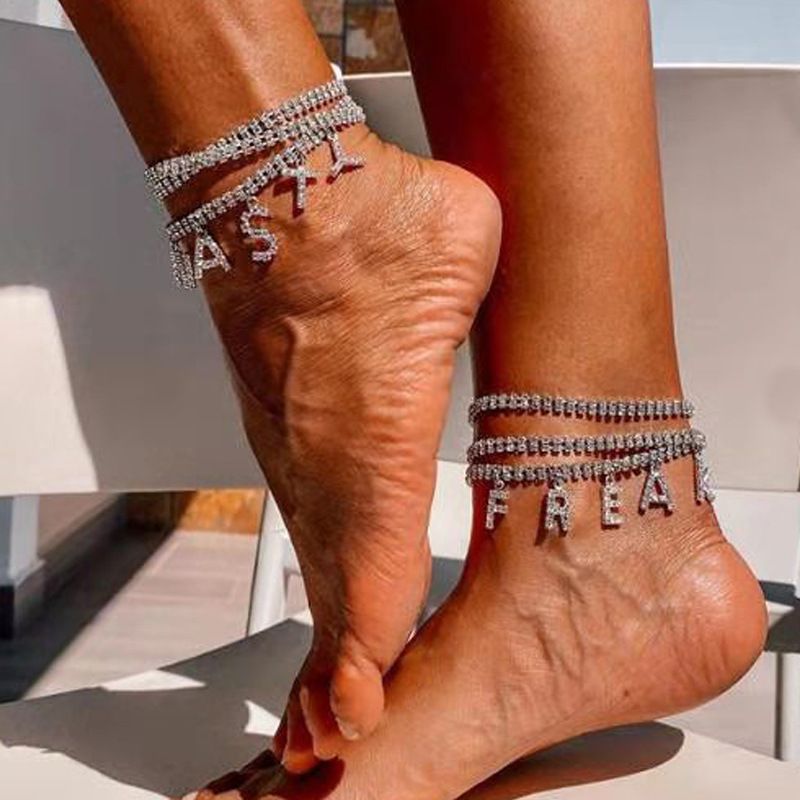 DIY new English rhinestone Anklet female ins trendy all-match capital letter Anklet Anklet_ipsvogv.com