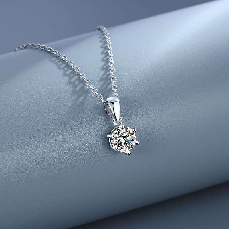 Classic six claw sterling silver necklace with Moissanite, simple clavicle chain, female broadcast_ipsvogv.com