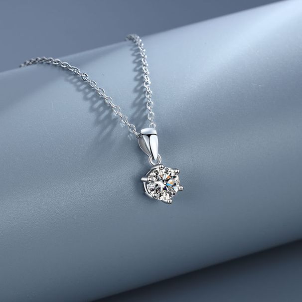 Classic six claw sterling silver necklace with Moissanite, simple clavicle chain, female broadcast_ipsvogv.com