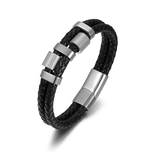 Men's Jewelry Leather Rope Bracelet Cross Anchor Stainless Steel Vacuum Gold Men's Braided Bracelet_ipsvogv.com