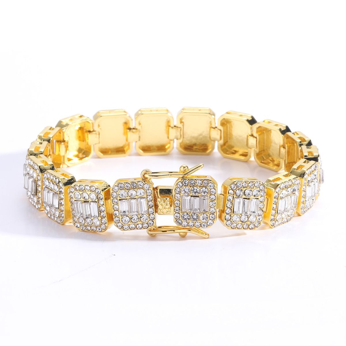 Hip Hop 13mm Square Round Cuban Chain Full Diamond Men's Trendy Bracelet_ipsvogv.com