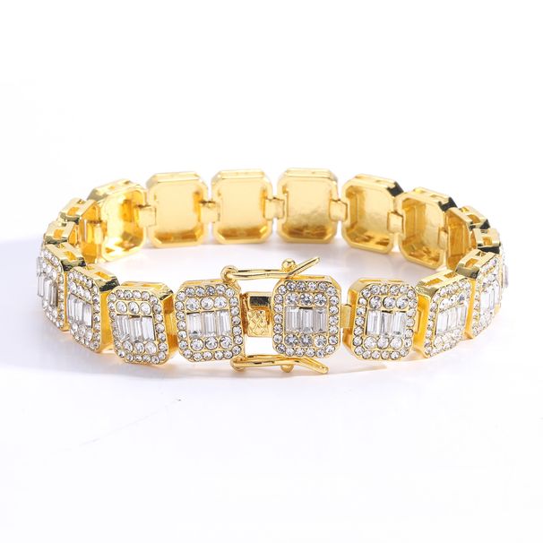 Hip Hop 13mm Square Round Cuban Chain Full Diamond Men's Trendy Bracelet_ipsvogv.com