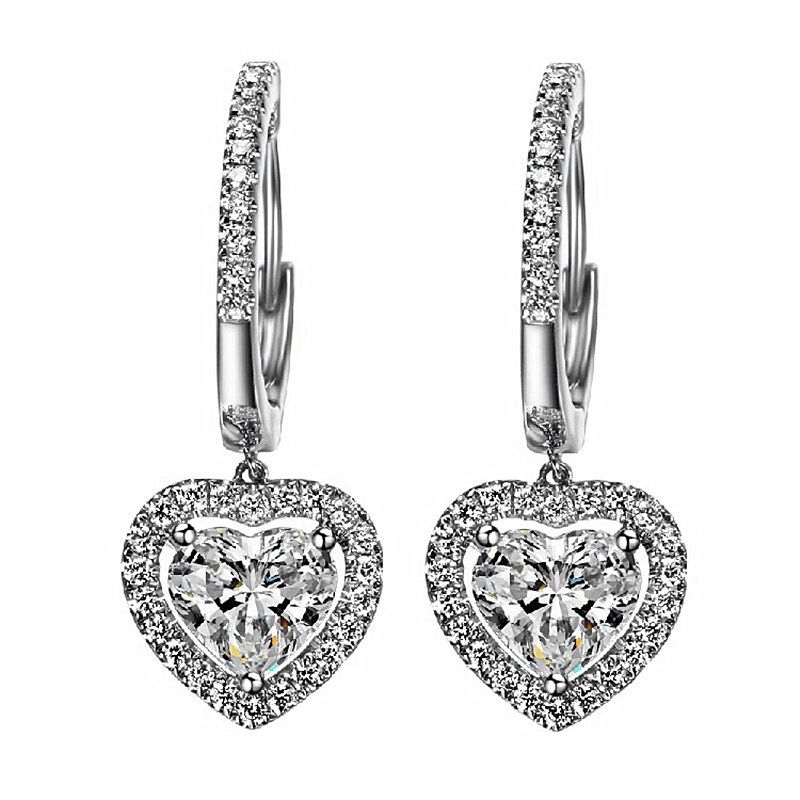 Cao Shi's Heart Shaped Simple Love Zircon Earrings, Elegant Face And Slim Earrings_ipsvogv.com