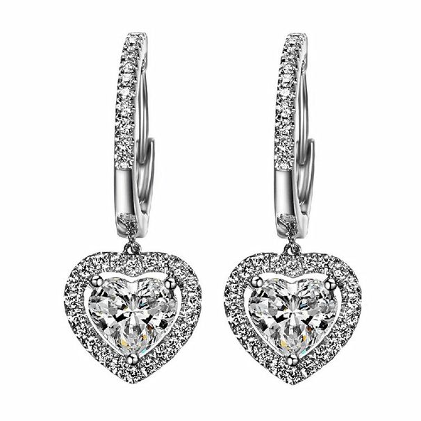 Cao Shi's Heart Shaped Simple Love Zircon Earrings, Elegant Face And Slim Earrings_ipsvogv.com