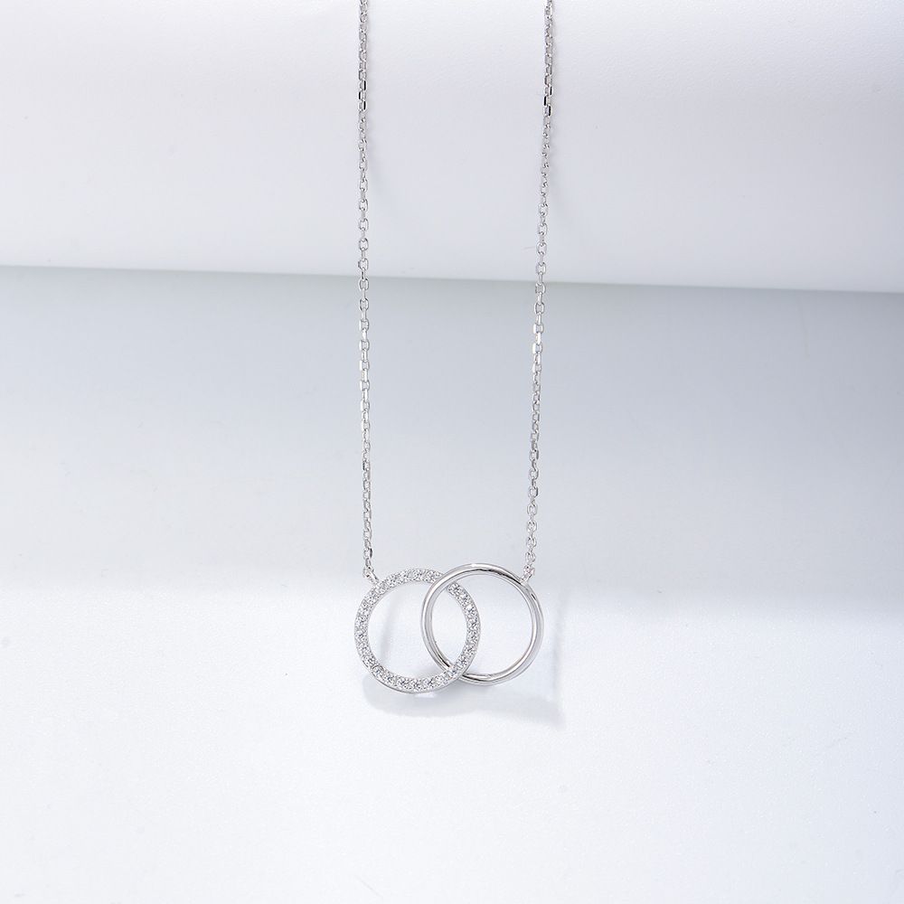 Women's Jewelry S925 Sterling Silver Fashion Personality Simple Diamond Double Circle Double Ring Necklace Set Chain Clavicle Chain_ipsvogv.com