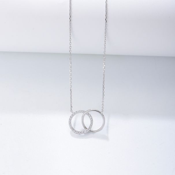 Women's Jewelry S925 Sterling Silver Fashion Personality Simple Diamond Double Circle Double Ring Necklace Set Chain Clavicle Chain_ipsvogv.com