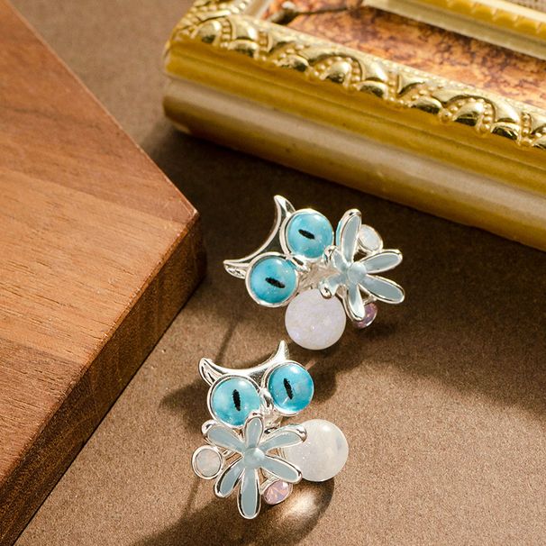 Forest Style Sweet And Exquisite Colorful Glazed Flower Earrings, Female Niche Design, Cute Cat Silver Needle Earrings_ipsvogv.com