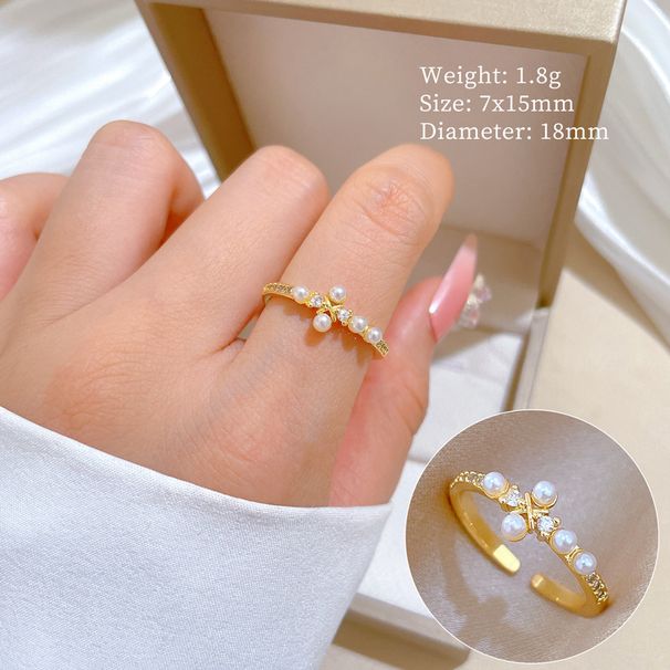 【 Real Gold 】 Pearl Cross with Adjustable Opening, Simple Handmade Ring, Couple's Pair Ring_ipsvogv.com