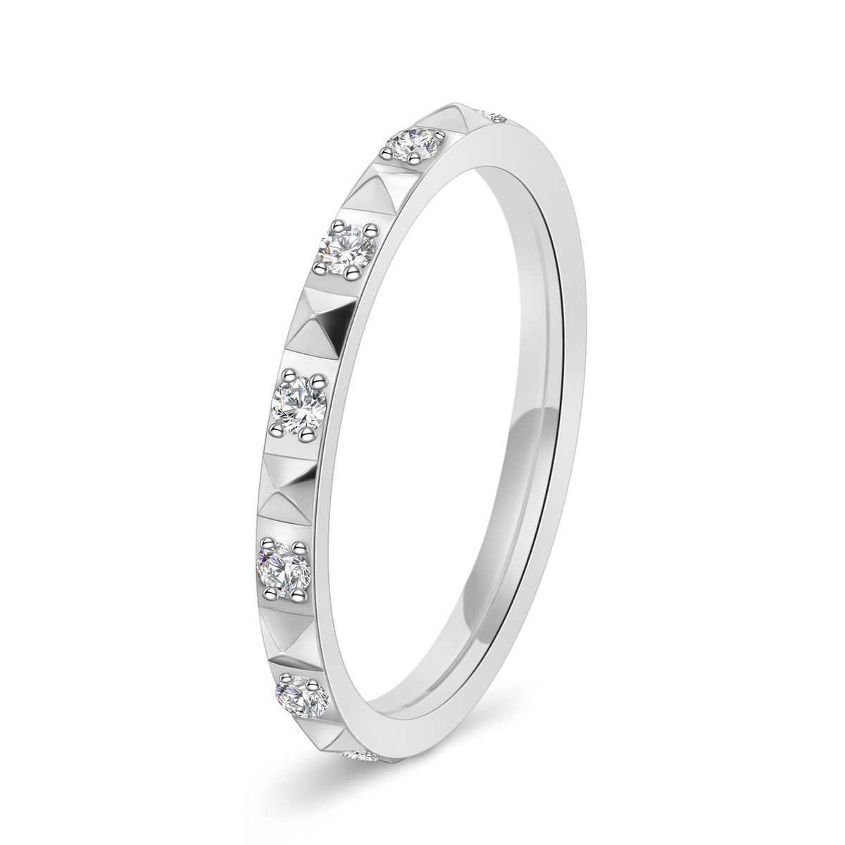 Women's Jewelry Stainless Steel Small Fragrance Style 2MM Wide K Gold Pyramid Diamond Ring Jewelry Accessories_ipsvogv.com