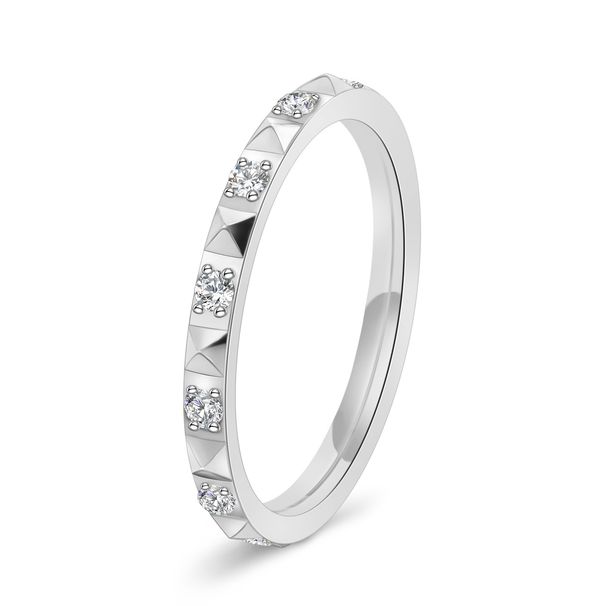Women's Jewelry Stainless Steel Small Fragrance Style 2MM Wide K Gold Pyramid Diamond Ring Jewelry Accessories_ipsvogv.com