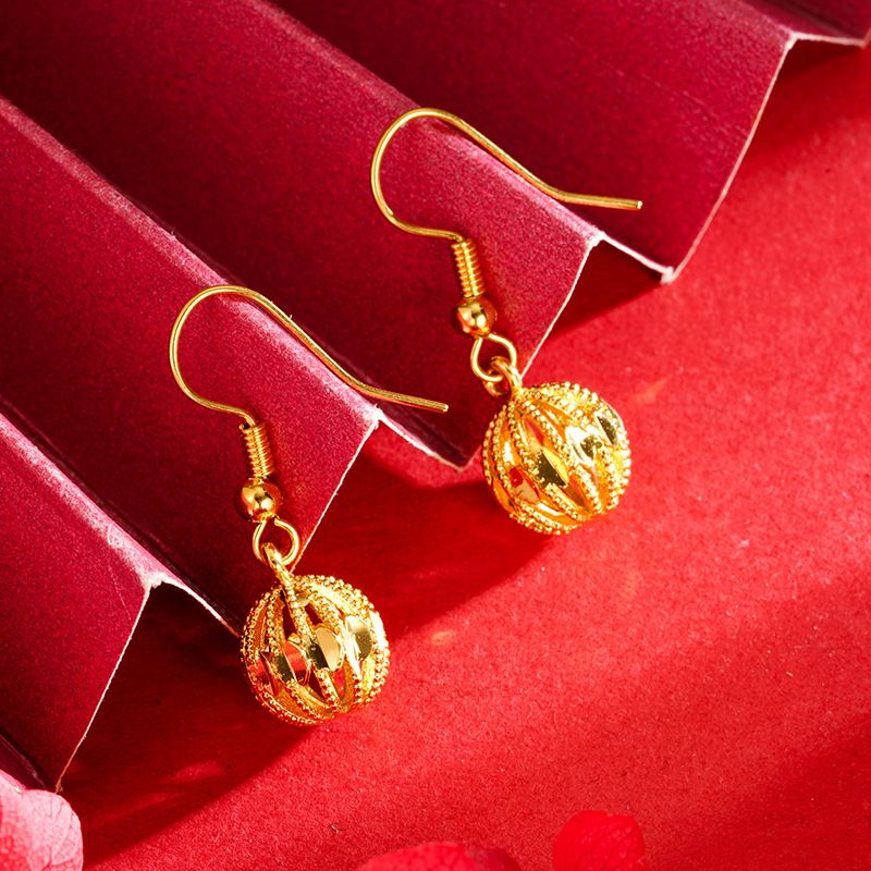 China-Chic Sandstorm Gold Lasting For A Long Time Embroidered Ball Earhook Female Small People Luxury Earrings_ipsvogv.com