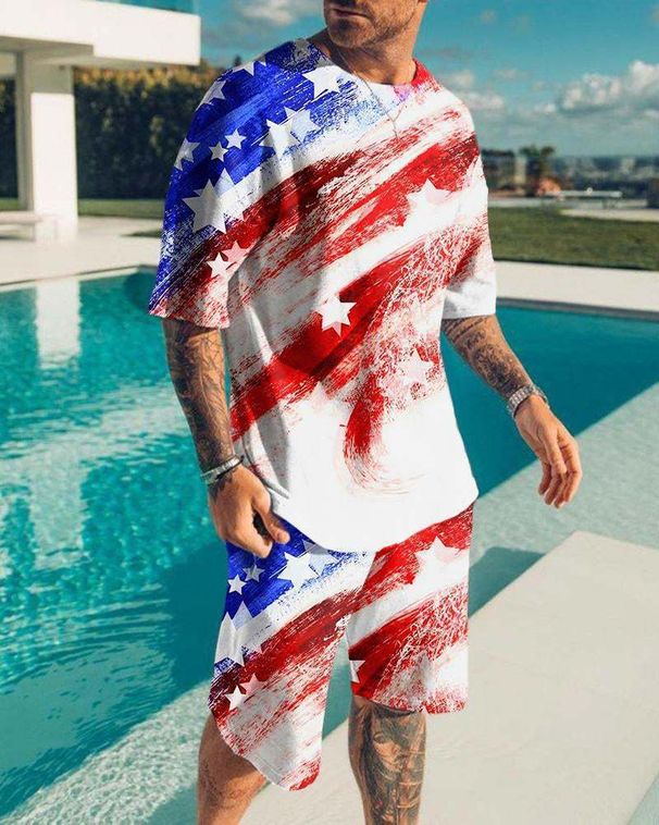 Men's Clothing 3D digital printing men's short sleeve beach pants suit trendy T-shirt shorts set_ipsvogv.com