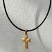 Spot INS Gold Plated Titanium Steel Retro Black Leather Rope Cross Necklace_ipsvogv.com