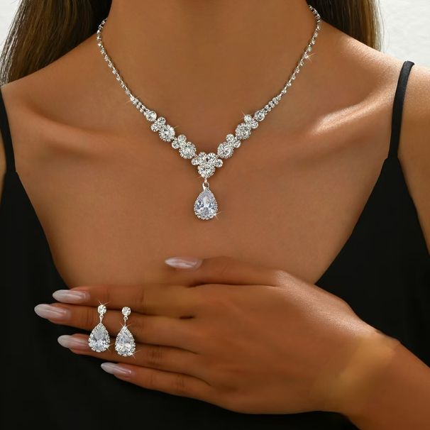Luxury Rhinestone Zircon Necklace Earrings Bracelet Ring Four-Piece Set Fashion Exquisite_ipsvogv.com