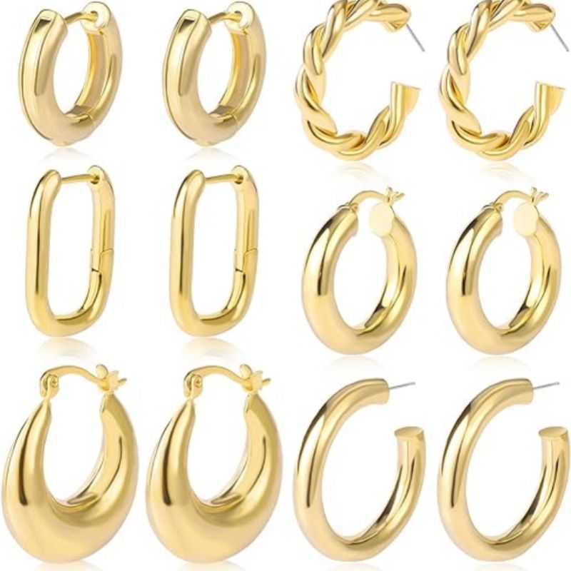 Hot Selling 6 Pairs Set Fashionable Antiallergic Titanium Earrings With 14K Gold Plating High-End Earrings | Round And Thick Earring Set_ipsvogv.com