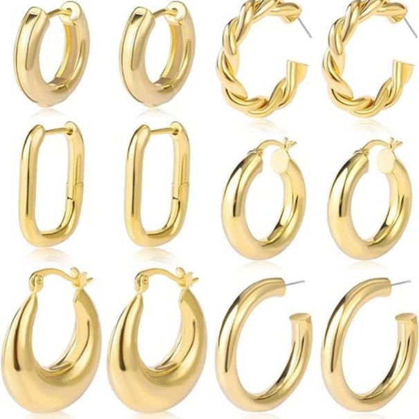 Hot Selling 6 Pairs Set Fashionable Antiallergic Titanium Earrings With 14K Gold Plating High-End Earrings | Round And Thick Earring Set_ipsvogv.com