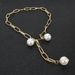 Simple hollow rectangular with adjustable pearl brooch women's necklace collarbone chain F2560_ipsvogv.com
