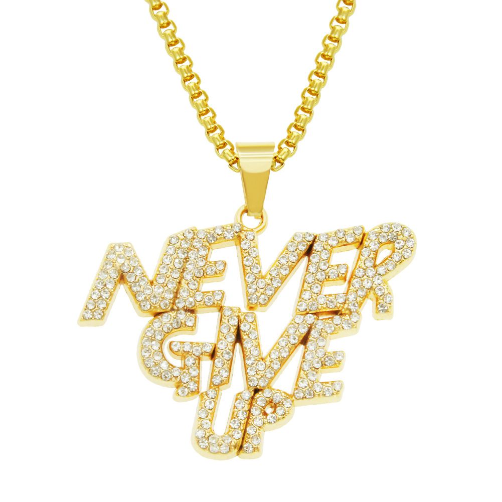 New hip-hop full diamond splicing three-layer letter necklace accessories trendy men's fashion pendant_ipsvogv.com