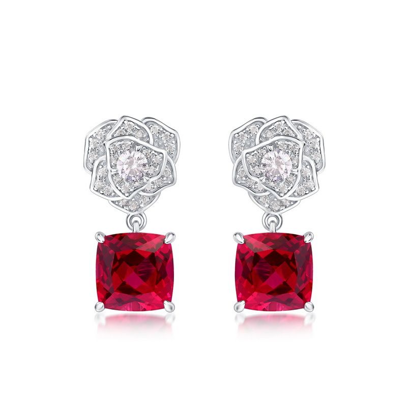 S925 silver inlaid cultivated ruby earrings simulated rose flower earrings fashionable light luxury_ipsvogv.com