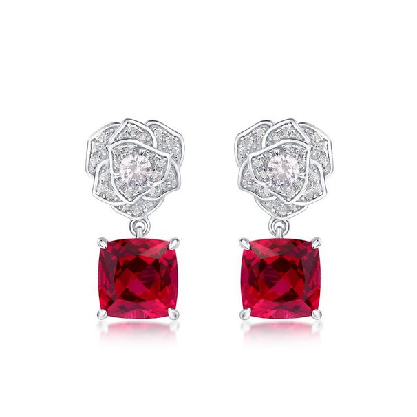 S925 silver inlaid cultivated ruby earrings simulated rose flower earrings fashionable light luxury_ipsvogv.com