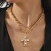 N12387 Exaggerated Metal Diamond Cross Pendant Necklace Set, Artistic Light Luxury Clavicle Chain_ipsvogv.com