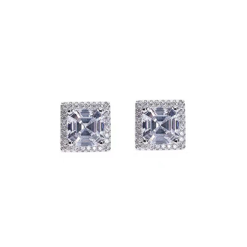 Square Diamond White Rock Sugar Earrings Hip Hop Male Full Diamond Zircon Earrings Female High Street Fashion Earrings_ipsvogv.com
