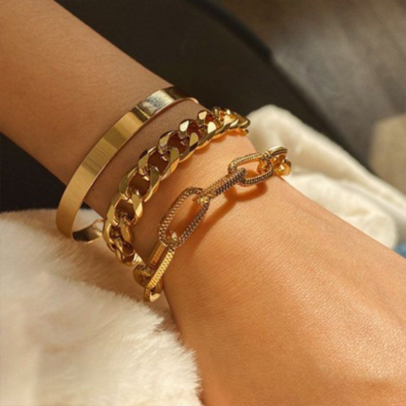 Exaggerated Alloy Chain Hip-Hop Ins Niche Bracelet For Women Fashion Simple Set Bangle_ipsvogv.com
