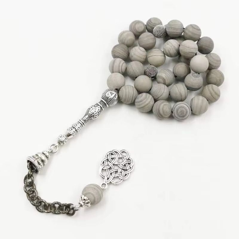Muslim Prayer Beads New Wood Grain Stone 10mm Natural Stone 33 Rice Beads Bracelet Daily Worship TASBIH_ipsvogv.com