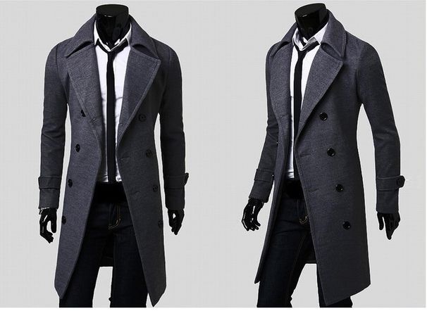 Men's autumn and winter long double-breasted trench coat men's woolen coat slim tweed coat men_ipsvogv.com
