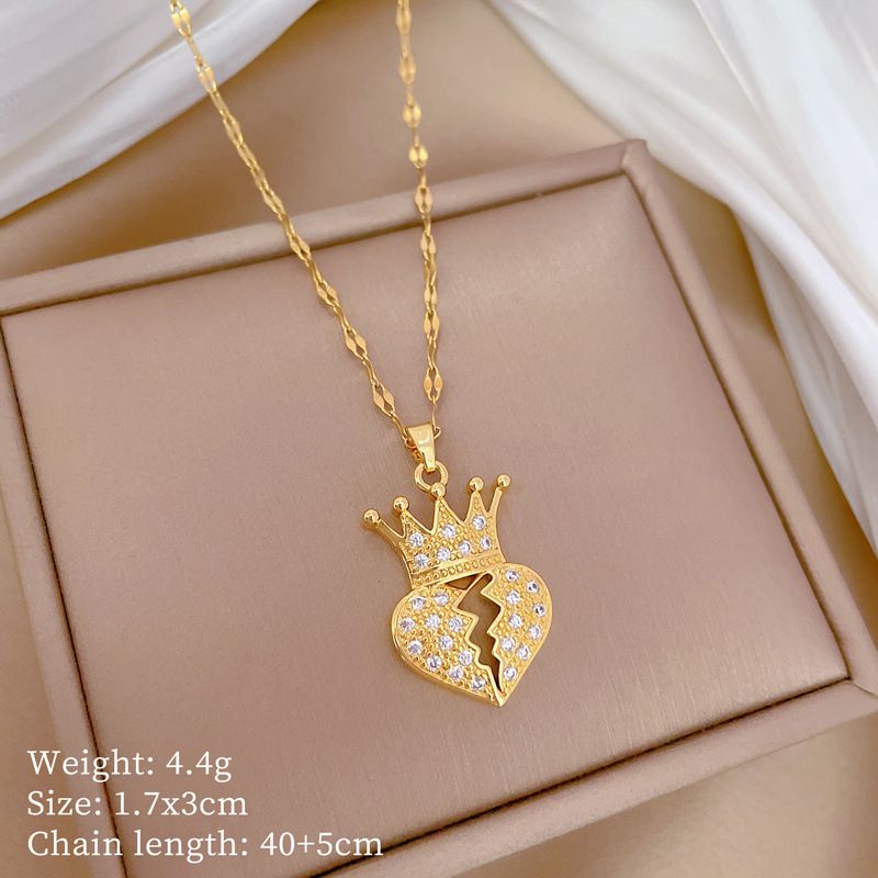 】 Crown 【 Love Heartbroken Light Luxury Charm Gorgeous Full Diamond Necklace Women's Versatile Clavicle Titanium Steel 【 】_ipsvogv.com
