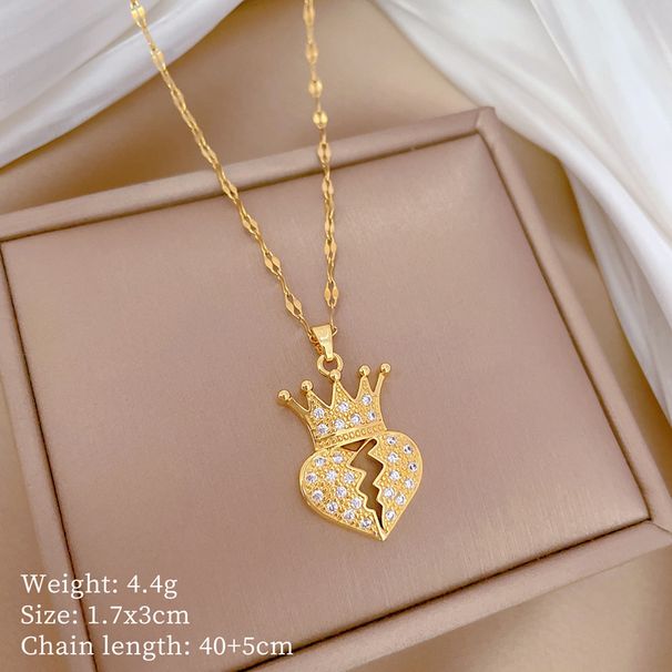 】 Crown 【 Love Heartbroken Light Luxury Charm Gorgeous Full Diamond Necklace Women's Versatile Clavicle Titanium Steel 【 】_ipsvogv.com