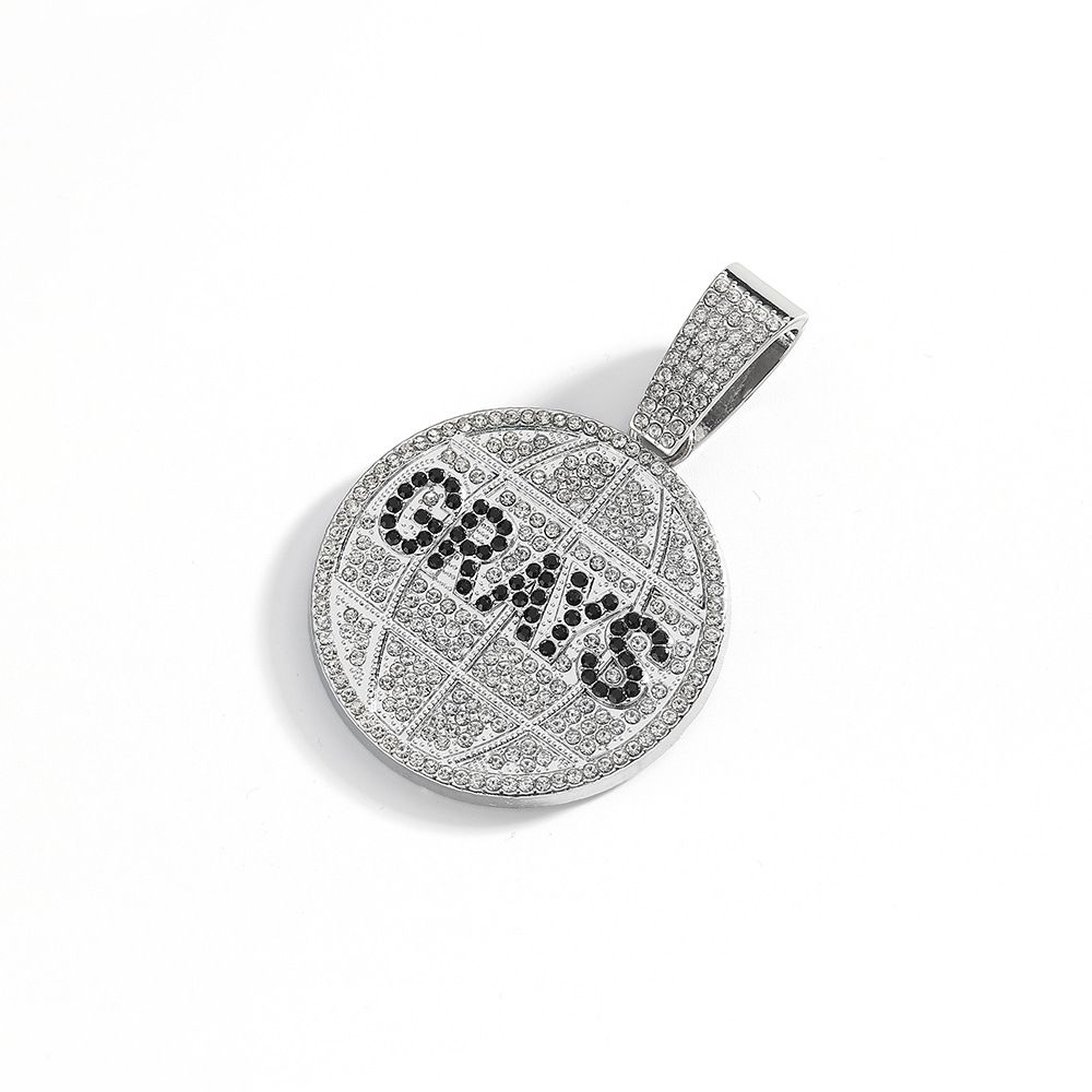 Hip Hop Round Shield Letter GRAYS Full Diamond Alloy Pendant Cuban Chain Necklace For Men_ipsvogv.com