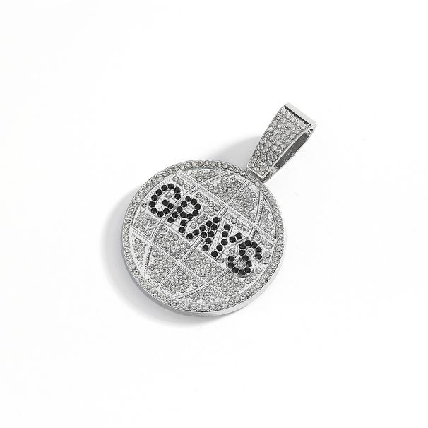Hip Hop Round Shield Letter GRAYS Full Diamond Alloy Pendant Cuban Chain Necklace For Men_ipsvogv.com