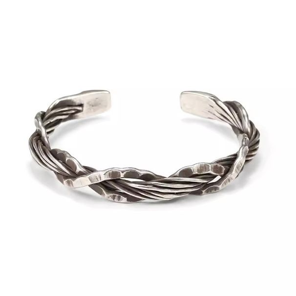 New Thai silver thailand handhammered silver filigree braided bracelet men's personality vintage open bracelet bracelet_ipsvogv.com