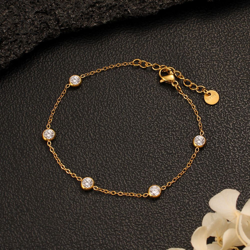 Women's Jewelry Set Fashion Niche Design Diamond Necklace Bracelet Stainless Steel Simple Thin Chain Clavicle Chain Light Luxury High End Bracelet_ipsvogv.com