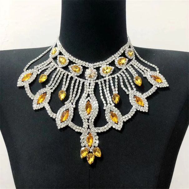 Fashion women's exquisite shiny AB color big gem necklace luxury exaggerated rhinestone big necklace_ipsvogv.com