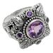 luxury Amethyst Ring, Thai Silver Tree Leaf Flower Ring_ipsvogv.com