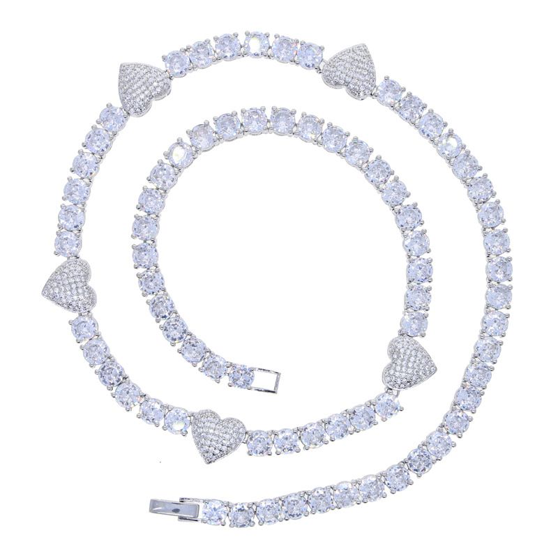 Men’s Jewelry Set Fashion Chain Necklaces Heart Shaped Zircon Pendant Tennis Jewelry_ipsvogv.com