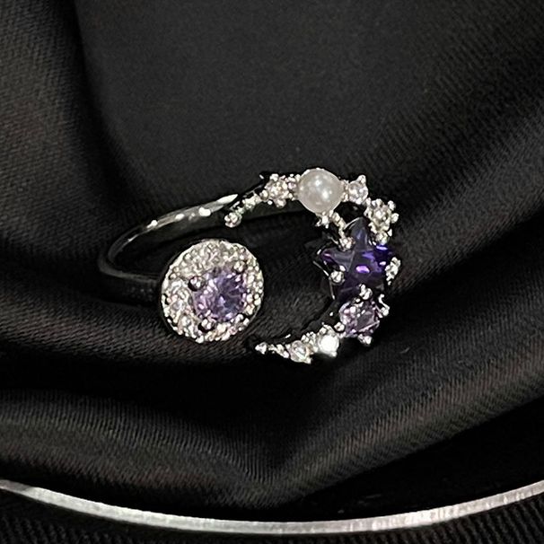 niche Design: Moon Star Sun New Full Diamond Zircon Open Ring, Light Luxury Feather Personalized Fashion Versatile Ring Design: ,_ipsvogv.com