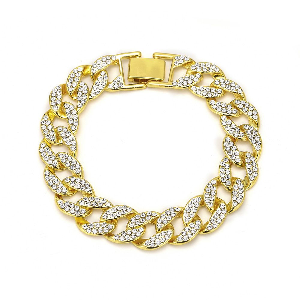 Unisex Full Diamond Cuban Men's Gold Bracelet Hip Hop Bracelet Necklace Cool_ipsvogv.com